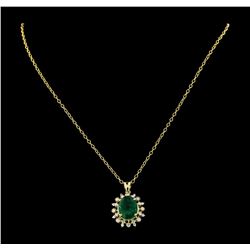 6.40 ctw Emerald and Diamond Pendant With Chain - 14KT Yellow Gold