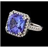 Image 1 : 8.27 ctw Tanzanite and Diamond Ring - 14KT White Gold