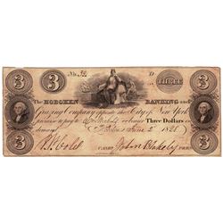 1828 $3 Hoboken Banking, NY Obsolete Bank Note