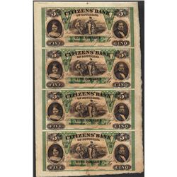 Uncut Sheet of 1800's $5 Citizens Bank of Louisiana Obsolete Notes