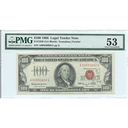 1966 $ 100 Legal Tender Note PMG About Uncirculated 53