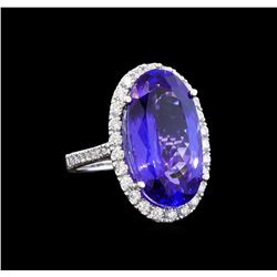 GIA Cert 14.53 ctw Tanzanite and Diamond Ring - 14KT White Gold