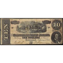 1864 $10 Confederate States of America Note