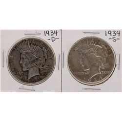 Lot of 1934-D & 1934-S $1 Peace Silver Dollar Coins