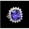 GIA Cert 13.03 ctw Tanzanite and Diamond Ring - 14KT White Gold