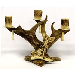 Western Vintage Carved Antler Candleholder