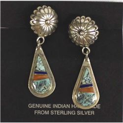 Navajo Sterling Inlay Earrings by Alvin Fuson