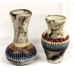 2 Navajo Horse Hair Pottery Vases