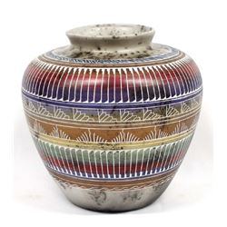 Large Navajo Carved Pottery Jar by Whitegoat