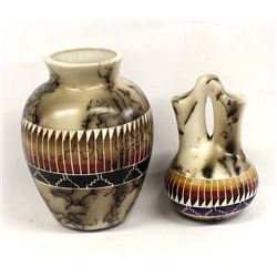 2 Pieces of Navajo Etched Ceramic Pottery Vases