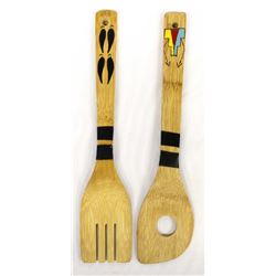 Hopi Hand Painted Wood Spaghetti Spoon & Fork