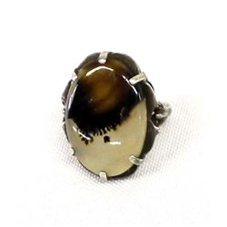 Mexican Sterling & Picture Agate Ring, Size 6