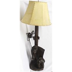 1995 Carved Ironwood Horse Lamp, Hide Shade