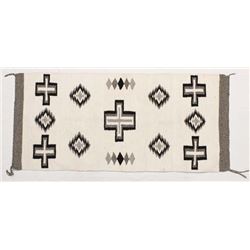 Mexican Directional Black and White Textile Rug