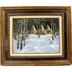 Original Oil Painting ''Winter Camp'', Bill Barber