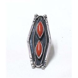 Large Native American Navajo Sterling Coral Ring