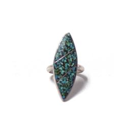 Navajo Sterling Chip Inlay Turquoise Ring, Sz 6.25