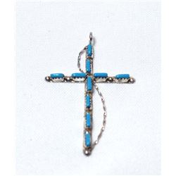 Zuni Sterling Turquoise Cross Pendant