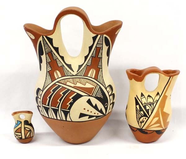 3 Native American Jemez Pottery Wedding Vases