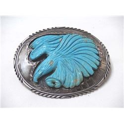 Navajo Sterling Carved Turquoise Eagle Buckle