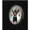 Image 1 : Large Zuni Sterling Inlay Crown Dancer Ring, 6.75