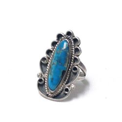 Navajo Sterling Morenci Turquoise Ring, Size 8.25