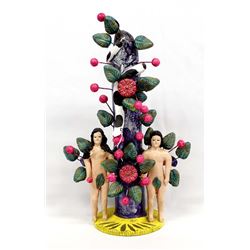 Mexican Folk Art Pottery Adam and Eve Candleholder
