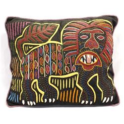 Vintage South American Mola Lion Motif Pillow