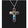 Image 3 : Navajo Sterling Multi-Stone Cross Pendant Necklace