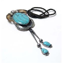 Vintage Navajo Sterling Turquoise Claw Bolo