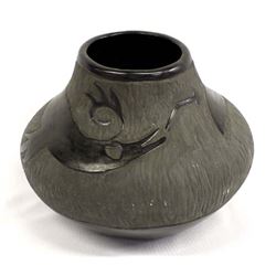1985 Carved Black on Black Avanyu Pottery Jar
