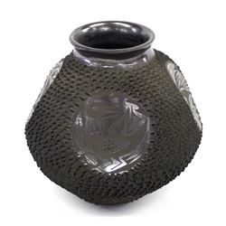 Mata Ortiz Black on Black Textured Jar by E. Tena
