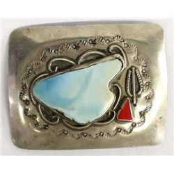 Large Navajo Sterling Turquoise Belt Buckle