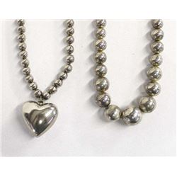 2 Silver Hollow Bead Necklaces