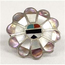 Zuni Sterling Channel Inlay Sunface Ring, Size 6.5