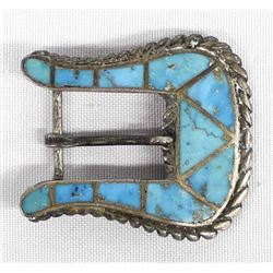 Vintage Navajo Sterling Inlay Belt Buckle