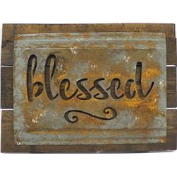 Rustic Metal and Wood ''Blessed'' Sign