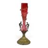 Image 1 : Vintage Cranberry Glass Vase on Ornate Metal Base