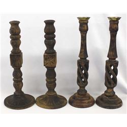 2 Pairs of Carved Wood Candlestick Holders