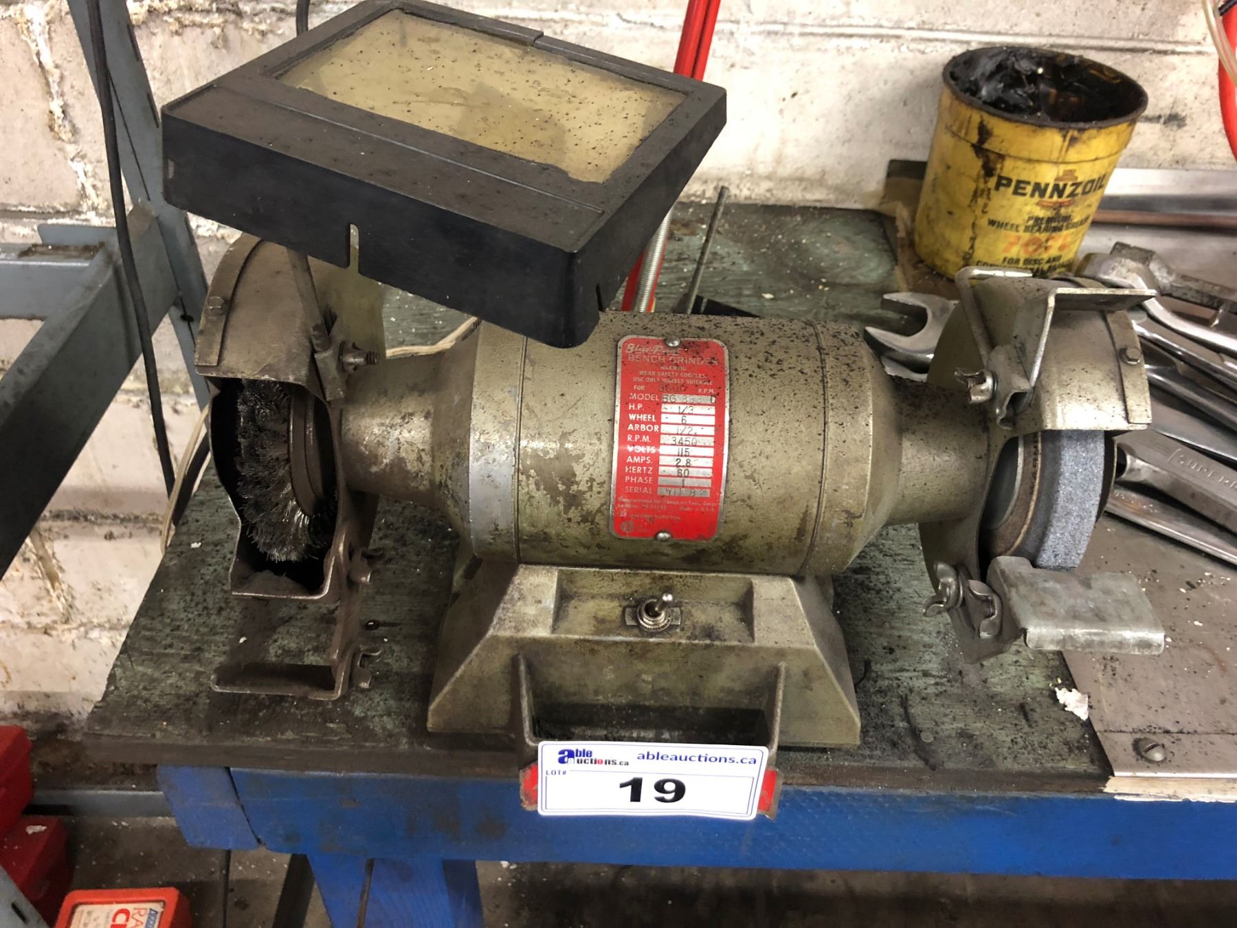 Bench With Snap On Grinder And Remaining Contents