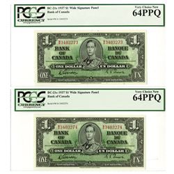 Bank of Canada, 1937 Issue High Grade "Wide Signature Panel" Sequential Banknote Pair.