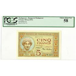 Banque de Madagascar et des Comores, ND (ca.1937) Issued Banknote.