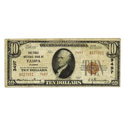 First National Bank of Tampa, Florida, 1929 TII, Ch#3497 National Banknote.