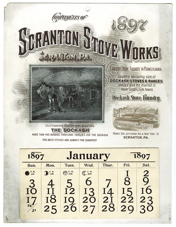 T A Bradley Calendar Scranton Stove Works 1897 Full Year Pad  t-a-bradley-calendar-scranton-stove-works-1897-full-year-pad