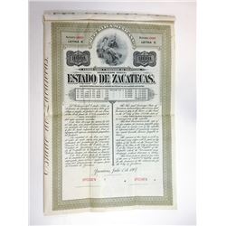 Estado de Zacatecas 1907 Specimen Bond.