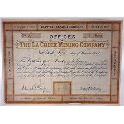 La Croix Mining Co., 1881 Issued Bond