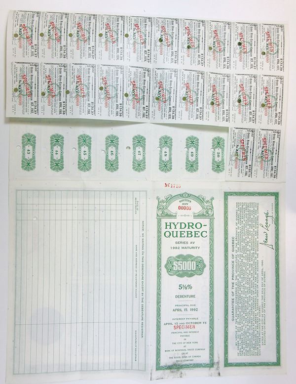 Hydro Quebec 1966 Specimen Bond
