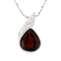 NECKLACE - 3/4 CARAT GARNET IN 925 STERLING SILVER FAN SETTING - INCLUDES 20" WHITE GOLD OVER 925 IT