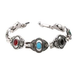 BRACELET - VINTAGE STYLE CRAFTING OF GEMS IN GERMAN STERLING SILVER SETTING WITH 18K GOLD FINISH - R