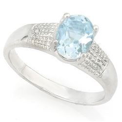 RING - 1 1/4 CARAT BABY SWISS BLUE TOPAZ & DIAMOND IN 925 STERLING SILVER SETTING - SZ 8 - RETAIL ES